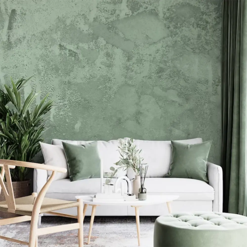 green-living-room-with-washed-wallpaint-and-white-and-beige-furniture