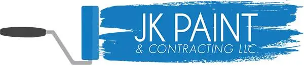JK Paint & Contracting LLC company logo featuring white lettering over a blue paint roller swatch.